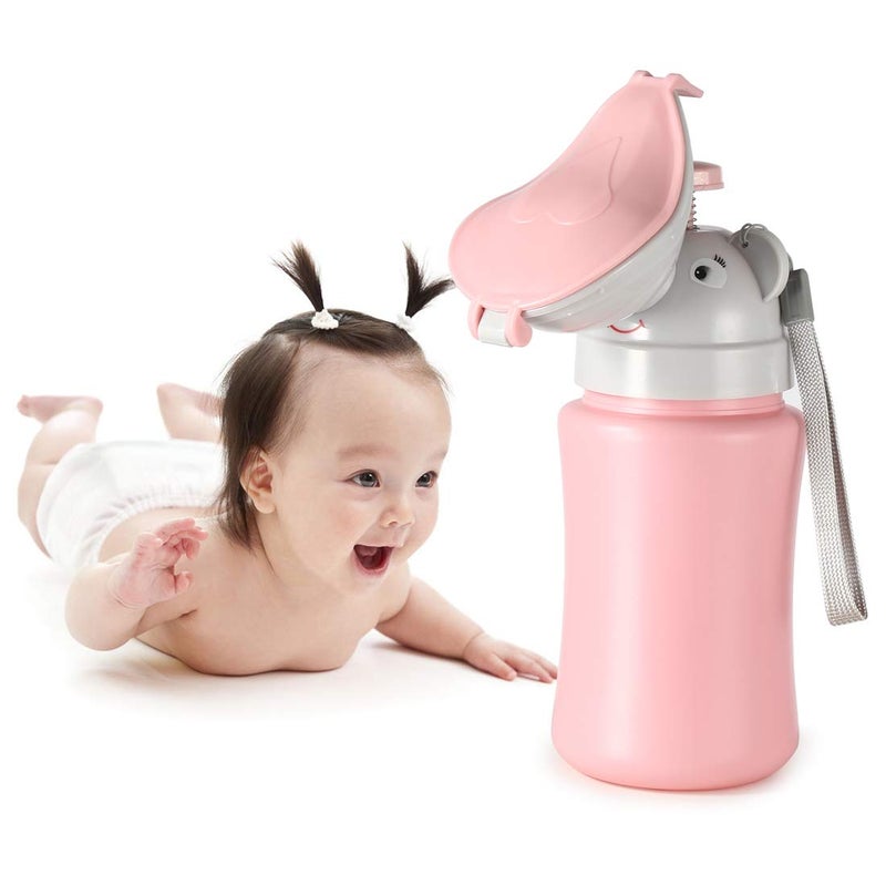 ONEDONE Travel Urinal Portable Potty Pee Cup for Kids Girls Urinal Emergency Toilet for Camping Car Travel and Kid Potty Pee Training Pee Bottle for Toddlers Kids Children Baby Girls(Pink) - Image 1